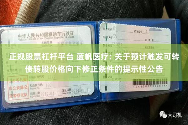 正规股票杠杆平台 蓝帆医疗: 关于预计触发可转债转股价格向下修正条件的提示性公告