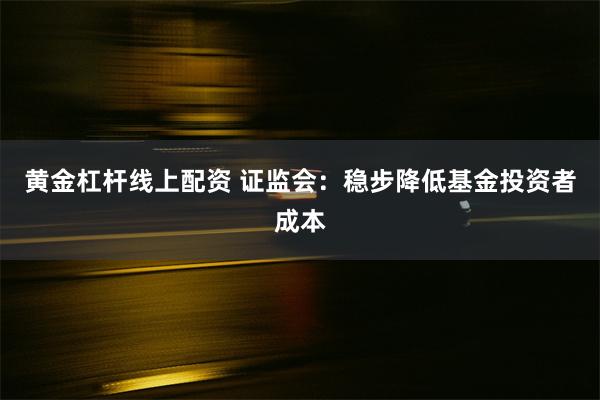 黄金杠杆线上配资 证监会：稳步降低基金投资者成本